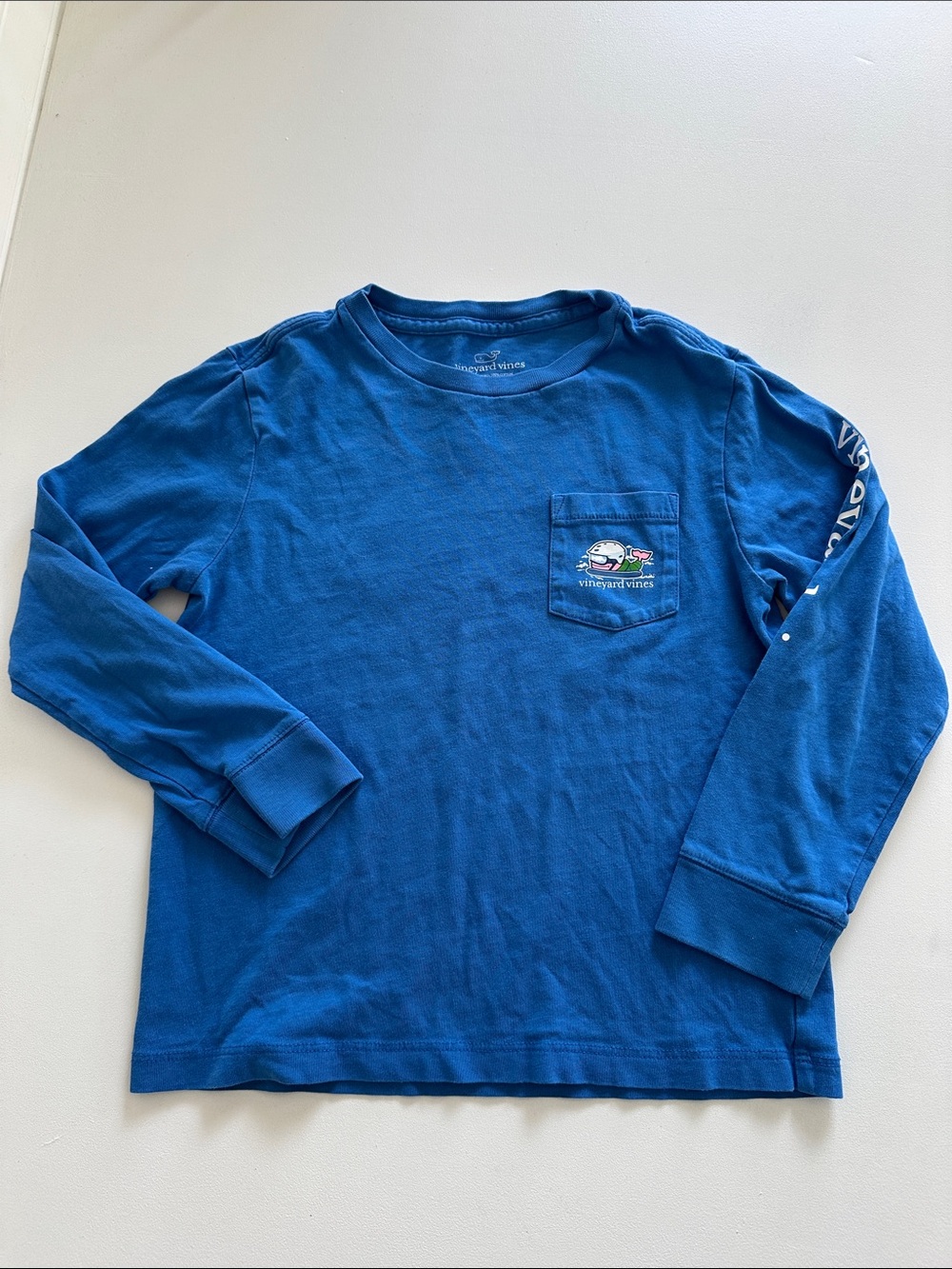 Vineyard Vines Royal Blue Long-Sleeve Pocket Tee with Whale Motif